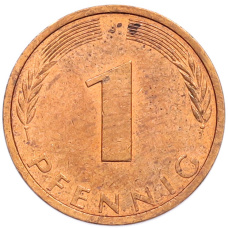 Монета 1 пфенниг 1976 года J Западная Германия (ФРГ) (реверс)