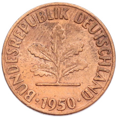 Монета 1 пфенниг 1950 года D Западная Германия (ФРГ) (аверс)