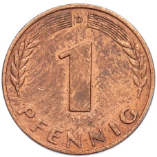 Монета 1 пфенниг 1950 года D Западная Германия (ФРГ) (реверс)
