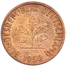 Монета 1 пфенниг 1950 года J Западная Германия (ФРГ) (аверс)