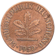 Монета 1 пфенниг 1950 года D Западная Германия (ФРГ) (аверс)
