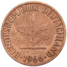 Монета 1 пфенниг 1966 года F Западная Германия (ФРГ) (аверс)