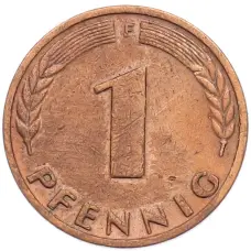 Монета 1 пфенниг 1966 года F Западная Германия (ФРГ) (реверс)