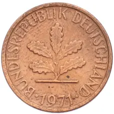 Монета 1 пфенниг 1971 года F Западная Германия (ФРГ) (аверс)