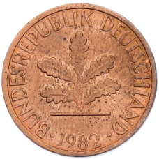 Монета 1 пфенниг 1982 года J Западная Германия (ФРГ) (аверс)