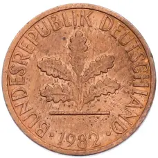 Монета 1 пфенниг 1982 года J Западная Германия (ФРГ) (аверс)