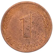 Монета 1 пфенниг 1982 года J Западная Германия (ФРГ) (реверс)