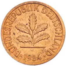 Монета 1 пфенниг 1984 года F Западная Германия (ФРГ) (аверс)