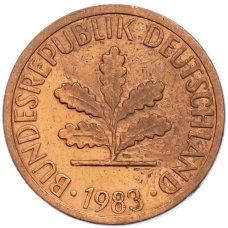Монета 1 пфенниг 1983 года J Западная Германия (ФРГ) (аверс)