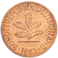 Монета 1 пфенниг 1983 года J Западная Германия (ФРГ) (аверс)