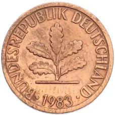 Монета 1 пфенниг 1983 года G Западная Германия (ФРГ) (аверс)