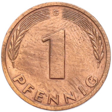 Монета 1 пфенниг 1983 года G Западная Германия (ФРГ) (реверс)