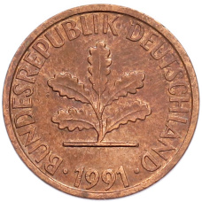 Монета 1 пфенниг 1991 года A Германия (аверс)
