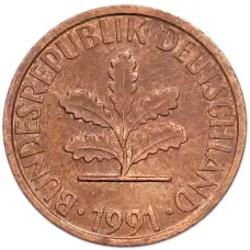 Монета 1 пфенниг 1991 года A Германия (аверс)