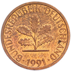 Монета 1 пфенниг 1991 года A Германия (аверс)