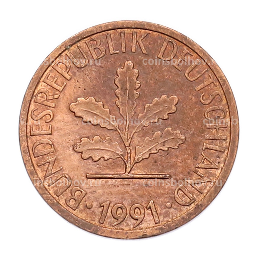Монета 1 пфенниг 1991 года J Германия