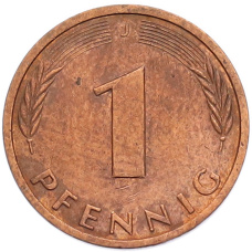 Монета 1 пфенниг 1991 года J Германия (реверс)