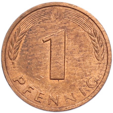 Монета 1 пфенниг 1986 года J Западная Германия (ФРГ) (реверс)