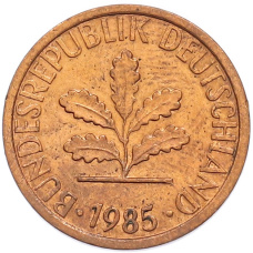 Монета 1 пфенниг 1985 года D Западная Германия (ФРГ) (аверс)