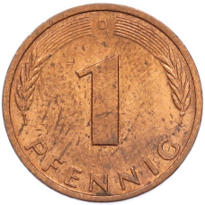 Монета 1 пфенниг 1985 года D Западная Германия (ФРГ) (реверс)