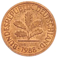 Монета 1 пфенниг 1988 года J Западная Германия (ФРГ) (аверс)