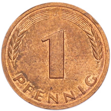 Монета 1 пфенниг 1988 года J Западная Германия (ФРГ) (реверс)