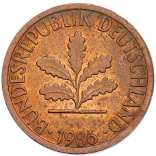 Монета 1 пфенниг 1986 года D Западная Германия (ФРГ) (аверс)