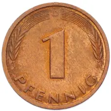 Монета 1 пфенниг 1986 года D Западная Германия (ФРГ) (реверс)
