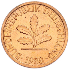 Монета 1 пфенниг 1988 года J Западная Германия (ФРГ) (аверс)