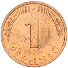 Монета 1 пфенниг 1988 года J Западная Германия (ФРГ) (реверс)