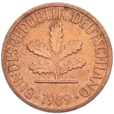Монета 1 пфенниг 1989 года D Западная Германия (ФРГ) (аверс)