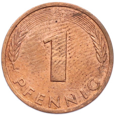 Монета 1 пфенниг 1989 года D Западная Германия (ФРГ) (реверс)
