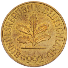 Монета 10 пфеннигов 1992 года J Германия (аверс)