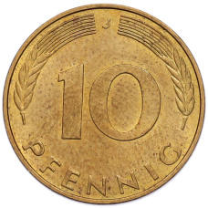 Монета 10 пфеннигов 1992 года J Германия (реверс)
