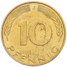 Монета 10 пфеннигов 1991 года J Германия (реверс)