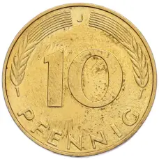 Монета 10 пфеннигов 1991 года J Германия (реверс)