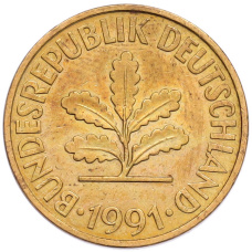 Монета 10 пфеннигов 1991 года D Германия (аверс)