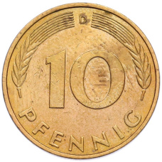 Монета 10 пфеннигов 1991 года D Германия (реверс)