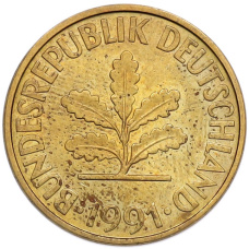 Монета 10 пфеннигов 1991 года F Германия (аверс)