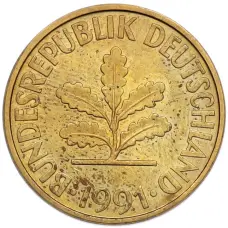 Монета 10 пфеннигов 1991 года F Германия (аверс)