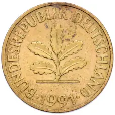 Монета 10 пфеннигов 1991 года D Германия (аверс)