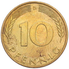 Монета 10 пфеннигов 1991 года D Германия (реверс)