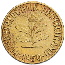 Монета 5 пфеннигов 1950 года F Западная Германия (ФРГ) (аверс)