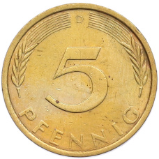 Монета 5 пфеннигов 1971 года D Западная Германия (ФРГ) (реверс)