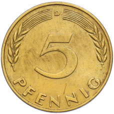 Монета 5 пфеннигов 1966 года D Западная Германия (ФРГ) (реверс)