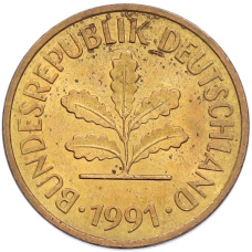 Монета 5 пфеннигов 1991 года J Германия (аверс)