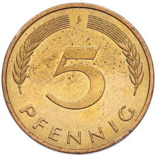 Монета 5 пфеннигов 1991 года J Германия (реверс)