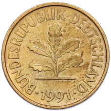 Монета 5 пфеннигов 1991 года F Германия (аверс)
