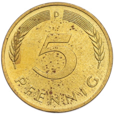 Монета 5 пфеннигов 1990 года D Западная Германия (ФРГ) (реверс)