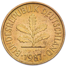 Монета 5 пфеннигов 1987 года F Западная Германия (ФРГ) (аверс)
